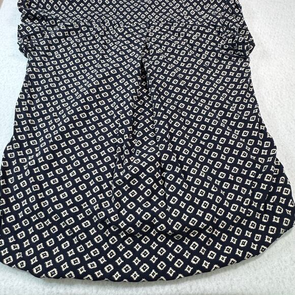 Jach's Girlfriend Large Short Sleeve Button Up Navy Blue and White Blouse - Picture 7 of 8